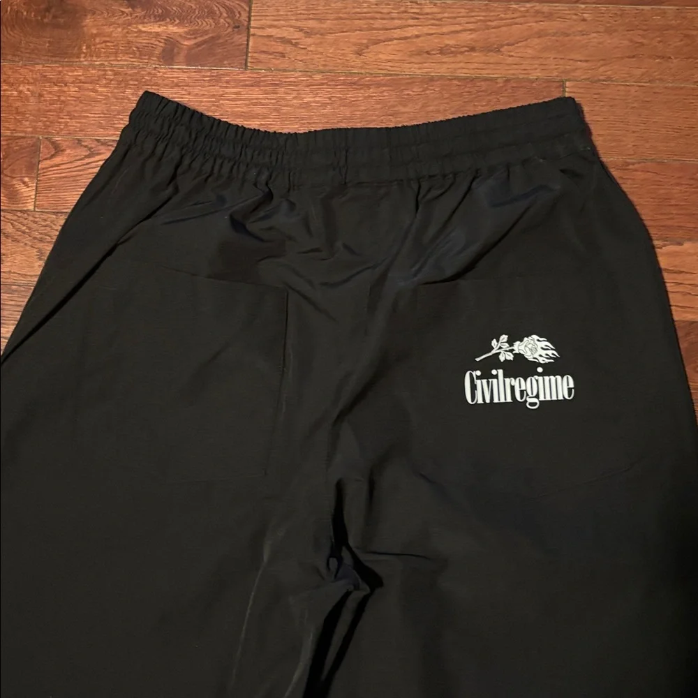 Civil Regime Black Track Pants with red Script Panels Sizd: Small NWOT - Picture 3 of 7